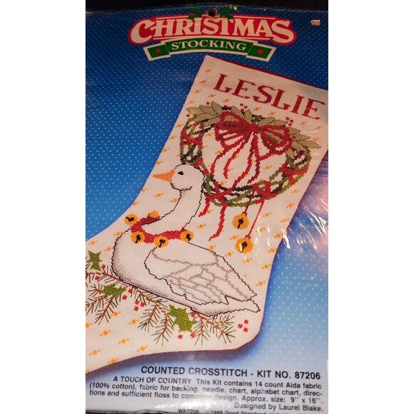 Counted Cross Stitch Kit Christmas Stocking Goose Design By Good Shepherd New - Picture 3 of 6